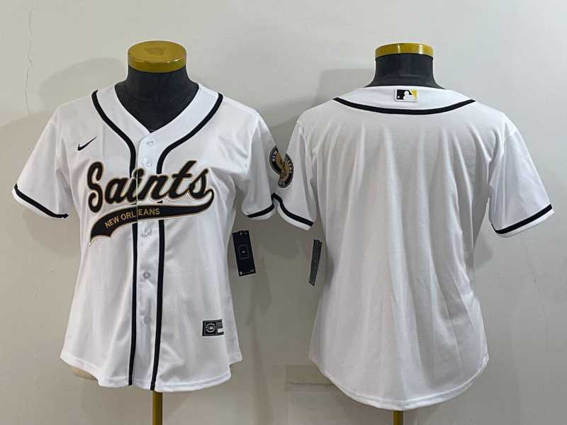 Women%27s New Orleans Saints Blank White With Patch Cool Base Stitched Baseball Jersey